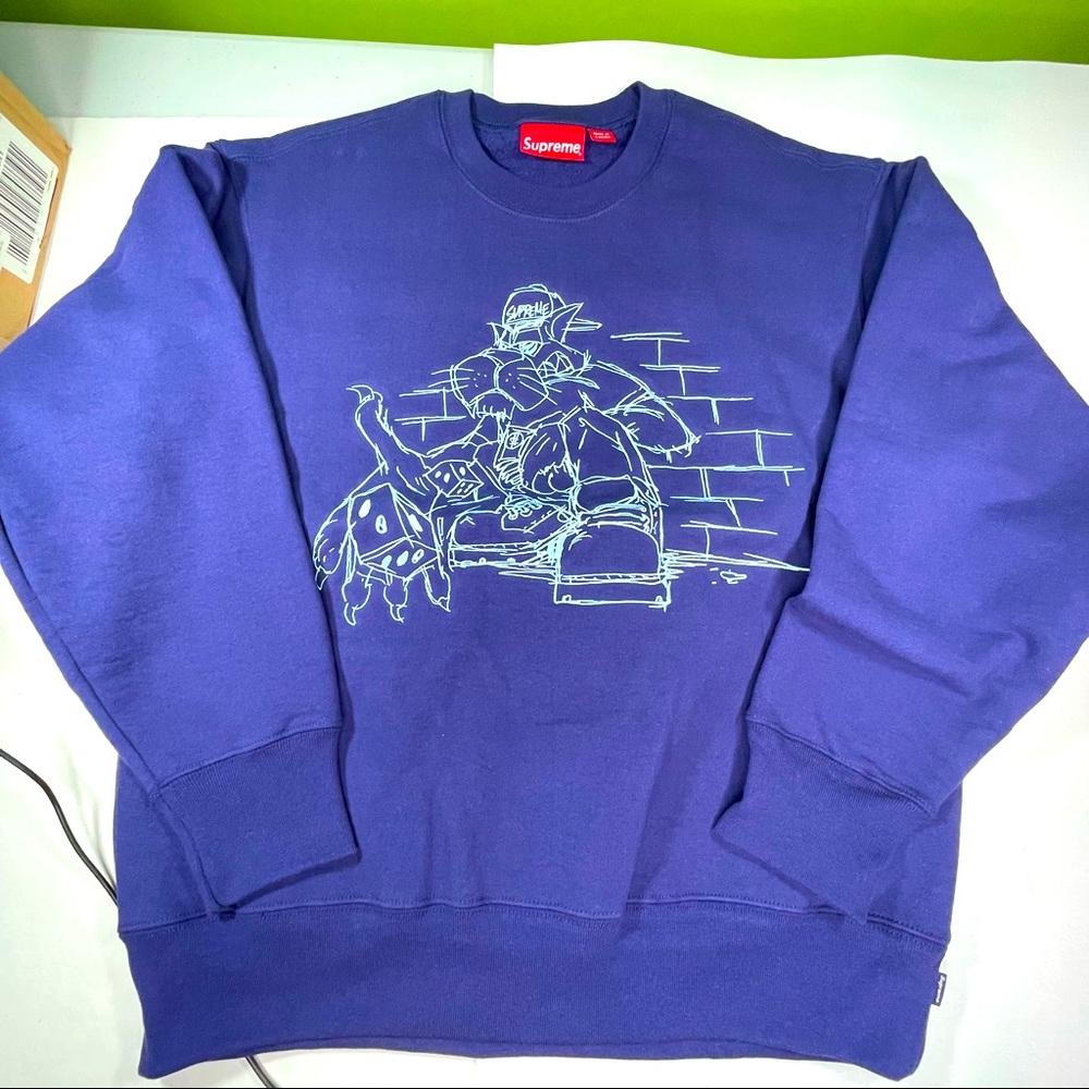 Supreme Navy Color Mens Small Size Cat Throwing Dice Crewneck Sweatshirt